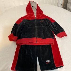 Nike Red and Black Velour Hoodie Set